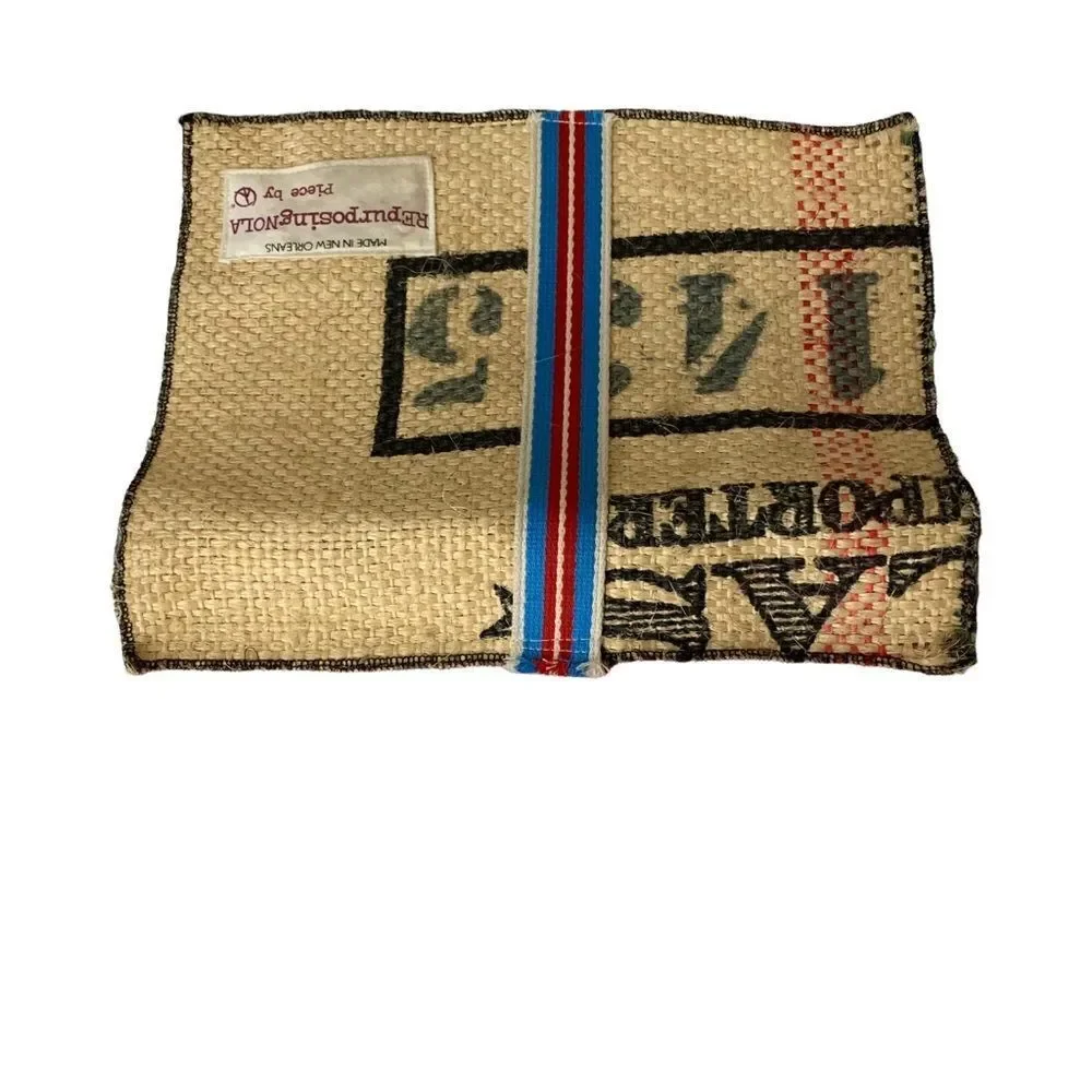 REpurposingNOLA Clutch Tan Red‎ Womens Repurposed Burlap Upcycled Boho